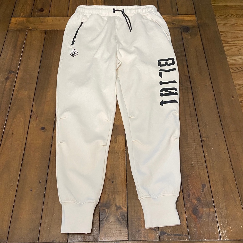 BL101 Apparel Mens Baseball Joggers Cream White Sweatpants Size Medium